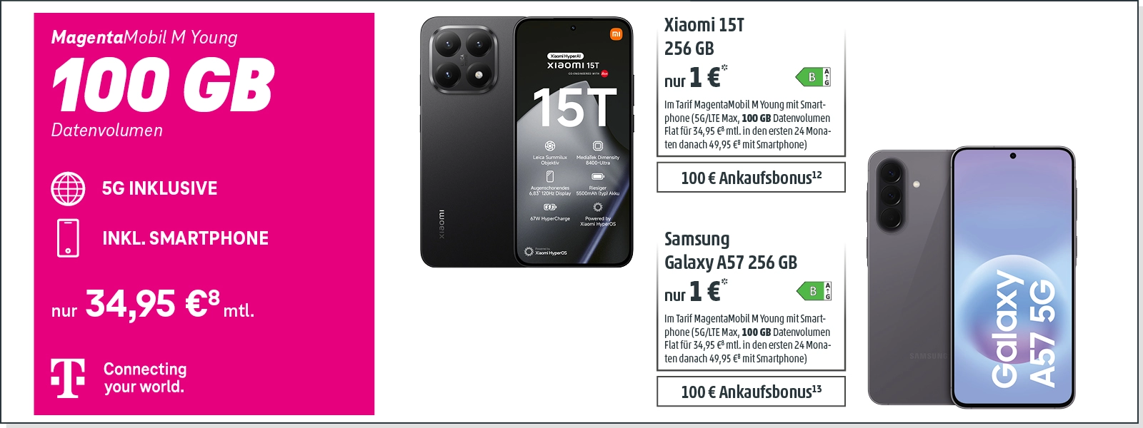 MagentaMobil M Young Tarif: 100 GB, 5G inklusive, mit Smartphone-Angebot