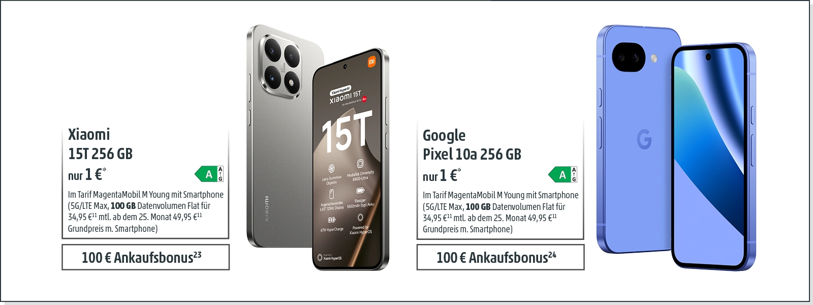 Werbeanzeige: Xiaomi 15T und Google Pixel 10a Smartphones mit Vertrag